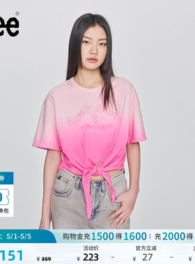 Lee舒适版圆领印花图案渐变粉色女短袖T恤显瘦休闲潮LWT0098794LE