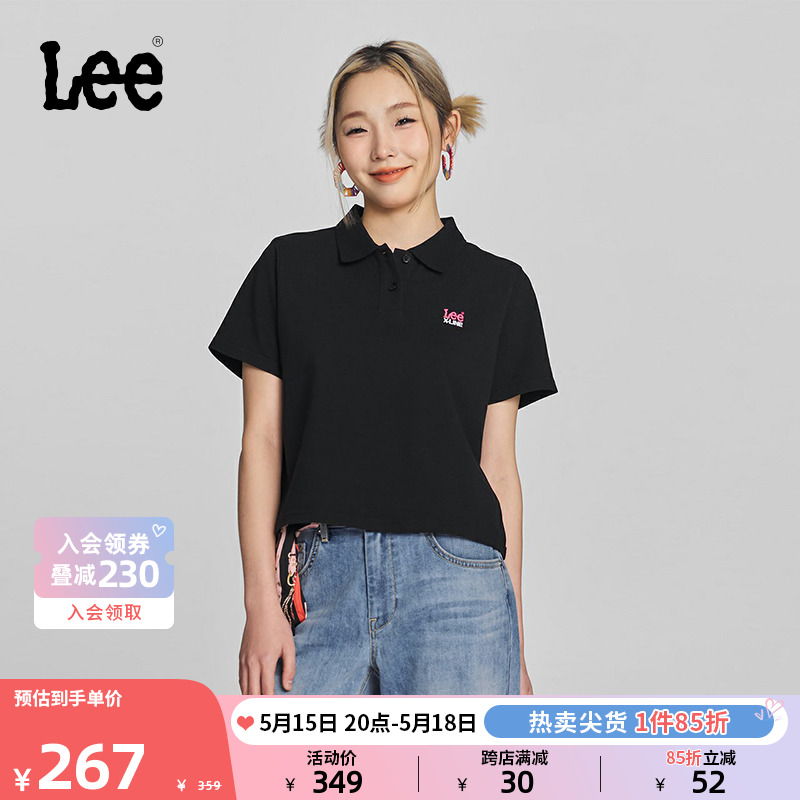 Lee短款黑色女短袖polo衫