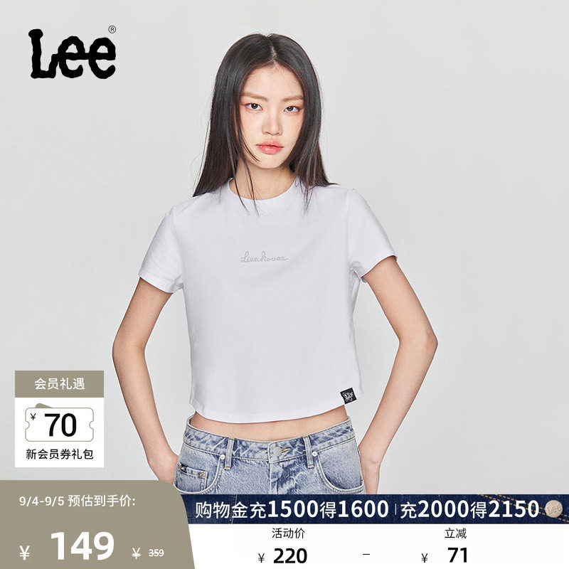 Lee修身版圆领铆钉Logo印花短款女士短袖T恤休闲潮流LWT009878K99图片