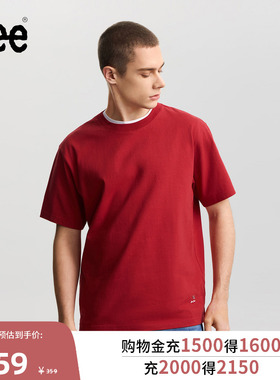 Lee商场同款26春夏新品舒适版圆领印花Logo图案轻薄红色男短袖T恤