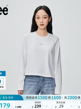 Lee经典圆领箔印字母Logo印花设计白色女长袖T恤休闲LWT0108753RX