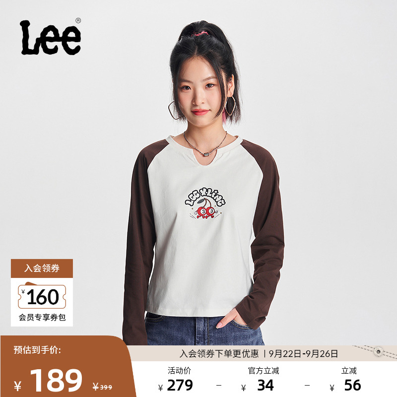 Lee插肩袖米白色女长袖T恤
