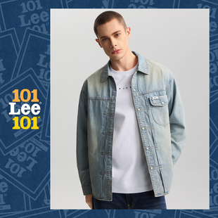 26春新舒适版 商场款 翻领复古浅蓝色 牛仔衬衫 Lee101周年纪念男士