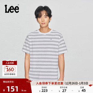 圆领条纹Logo徽标男短袖 舒适版 T恤LMT010158207 25新品 Lee商场同款