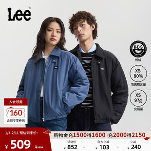Lee25秋冬新品舒适版翻领小Logo织标男女同款飞行夹克羽绒服休闲