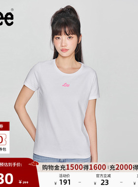 Lee商场同款25新品修身版圆领反光印花Logo白色女短袖T恤显瘦休闲