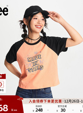 Lee商场同款舒适版粉橘色印花字母logo女短袖T恤休闲潮流LWT007