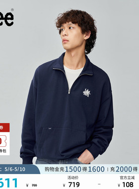 Lee商场同款舒适版101+刺绣半拉链男长袖卫衣休闲潮LMT011021207