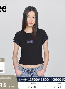 Lee修身版圆领刺绣Logo设计黑色女短袖T恤显瘦休闲潮LWT009880207