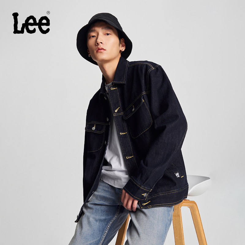 Lee翻领男长袖牛仔夹克外套