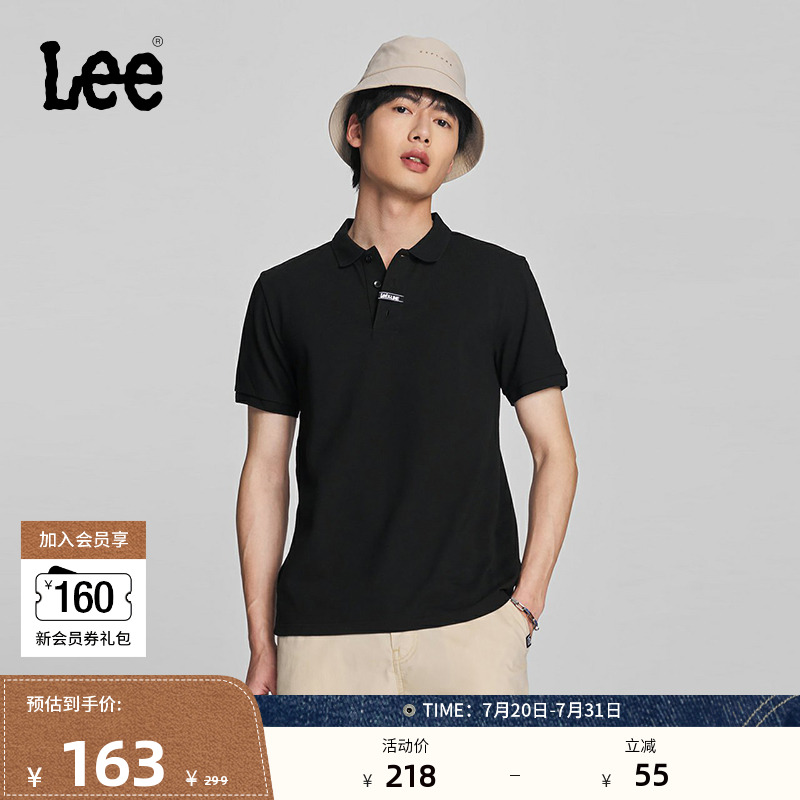 Lee春夏标准版型字母刺绣logo翻领男短袖polo衫休闲LMT