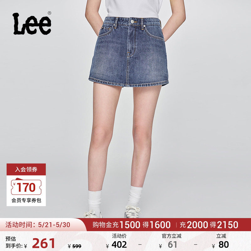 Lee日常经典五袋款设计中蓝色女士牛仔裙裤休闲潮流LWB0099
