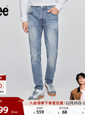 【张凌赫代言】Lee25冬新舒适中腰锥形五袋款中蓝色男牛仔裤潮流