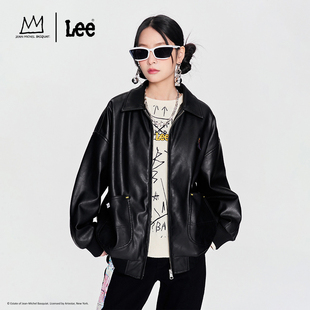 风女PU夹克外套潮 Lee24春夏新品 黑色工装 舒适版 Basquiat联名