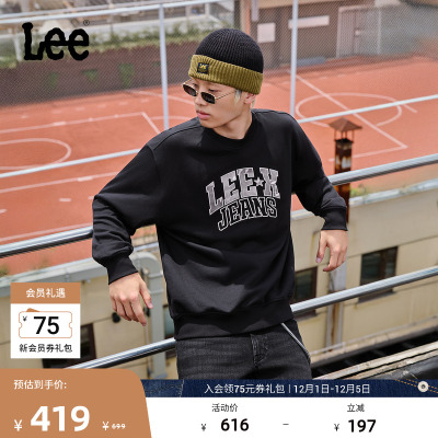 Lee25秋冬新品舒适版圆领植绒印花Logo男长袖卫衣潮LMT010842204