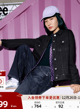 Lee25秋冬新品标准版型翻领黑色女牛仔夹克外套潮流LWT010853201