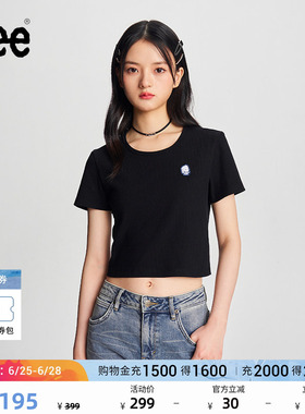 Lee商场同款舒适版短身款黑色女短袖T恤潮LWT008282206