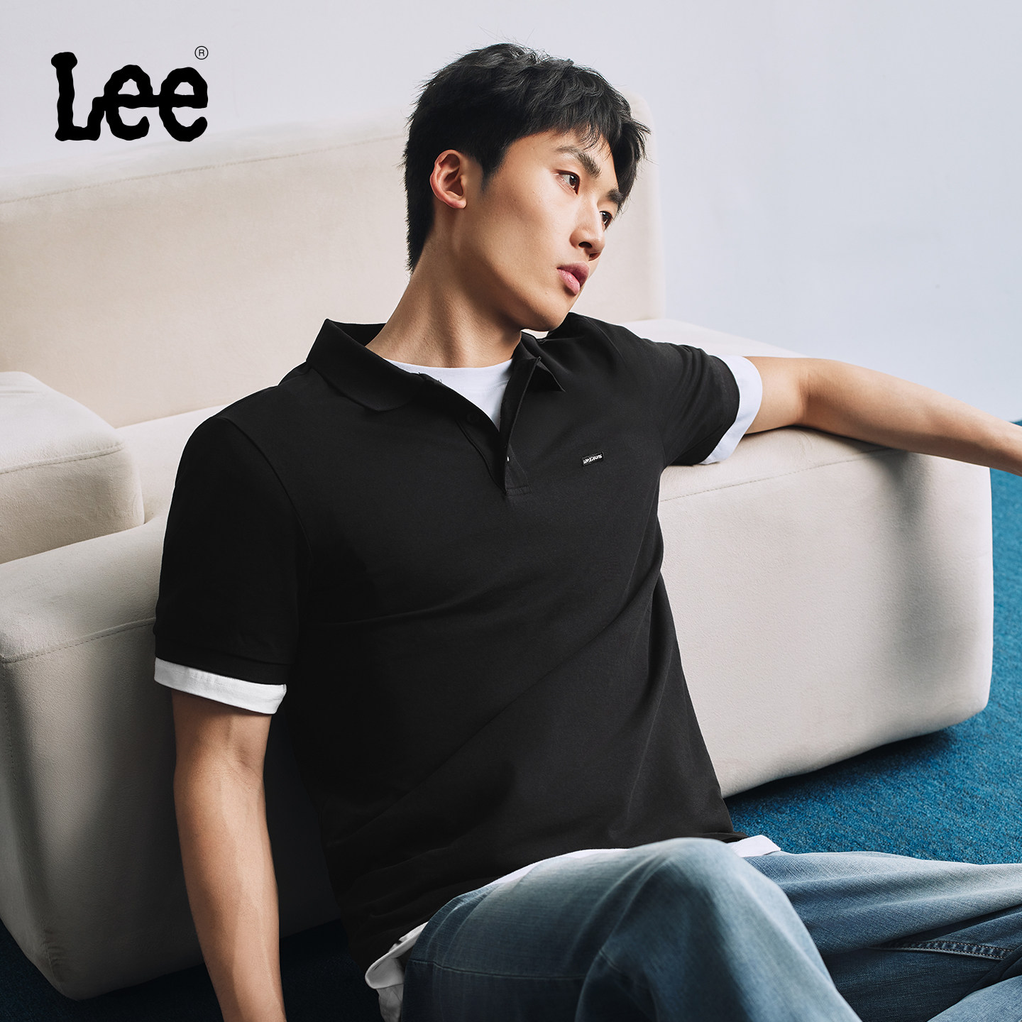 Lee26春夏新品索罗娜翻领小Logo徽标男士复古撞色防晒短袖p