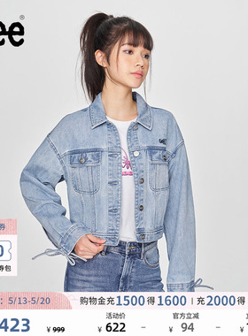Lee舒适版翻领刺绣小Logo浅蓝色女牛仔夹克外套潮流LWT0098516VG
