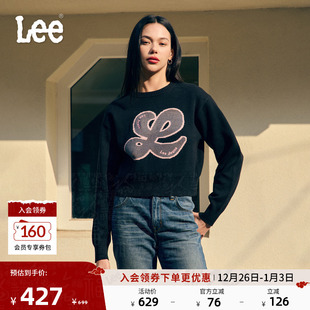 Lee软fufu商场同款 圆领小刺绣Logo美拉德女毛衣休闲 25冬新舒适版