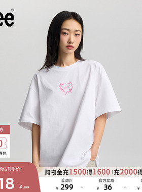 Lee26春夏新品宽松版圆领丝带框架图案女短袖T恤休闲LWT0122944LE