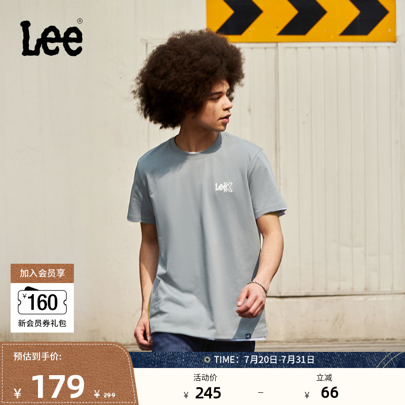 Lee25春夏新品标准版圆领Logo印花设计凉感轻薄男短袖T恤休