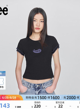 Lee修身版圆领刺绣Logo设计黑色女短袖T恤显瘦休闲潮LWT009880207