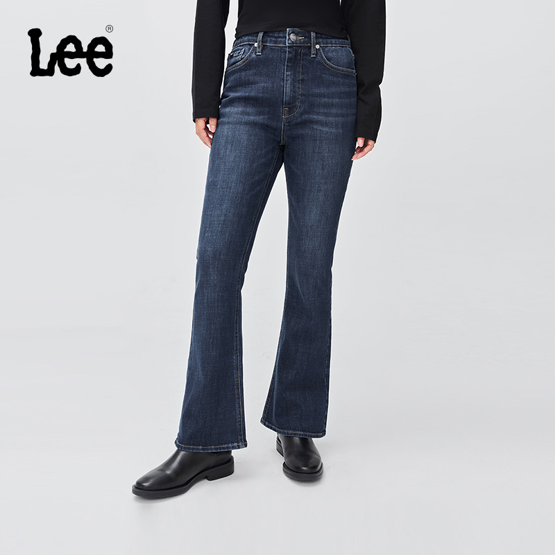 426修身高腰微喇 深蓝色水洗设计