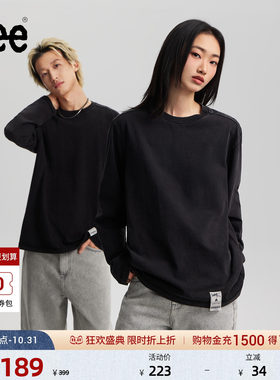 Lee26新品宽松版圆领门票设计元素标签雪花洗轻薄男女同款长袖T恤