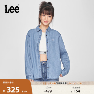 牛仔衬衫 翻领小刺绣Logo浅蓝色女长袖 休闲潮流 舒适版 Lee25新品