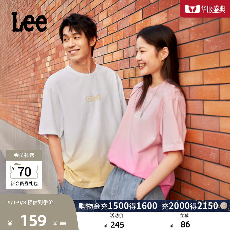 Lee舒适版字母Logo印花渐变男女同款短袖T恤休闲潮流LUT0098474LE图片