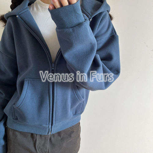 加绒舒适保暖宽松连帽拉链卫衣女