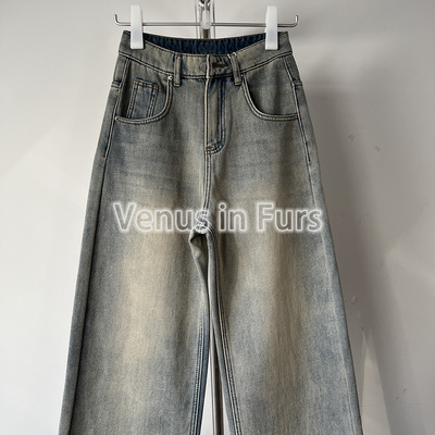 加绒加厚舒适无弹宽松直筒牛仔裤