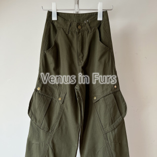 女 长裤 早春美式 复古休闲运动风棉质舒适帅气百搭纯色口袋直筒工装