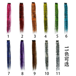 假发接发片彩色羽纹豹纹条纹卡子挂耳染 Clip-in Hair Extensions