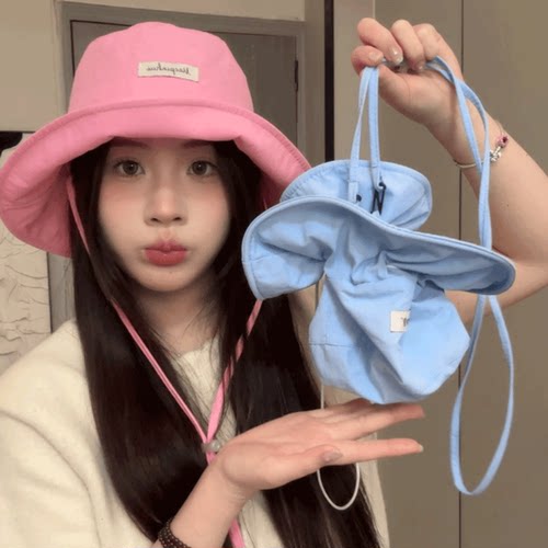 一帽两用渔夫帽女生春夏季新款休闲百搭遮阳帽户外抽绳防晒帽盆帽