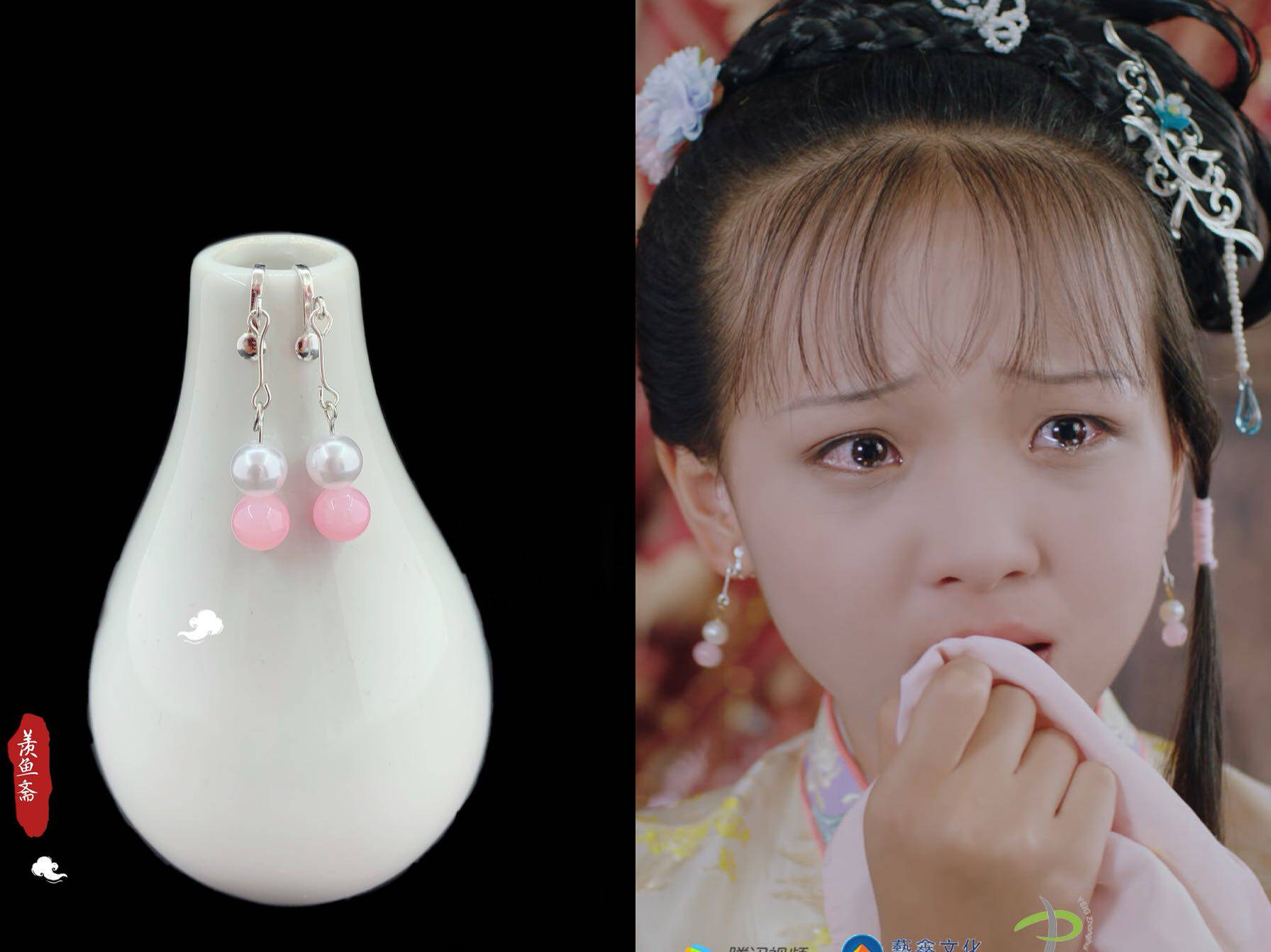 小戏骨天真派红楼梦桃花诗社晴雯同款耳夹古风古装汉服配饰女童粉