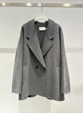 MM麦麦2025秋冬新款烟灰色绵羊毛双面呢大衣女毛呢外套4GA272101