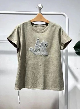 MM麦麦26夏季新款绿色短袖纯棉T恤女休闲风圆领针织上衣4H5102071