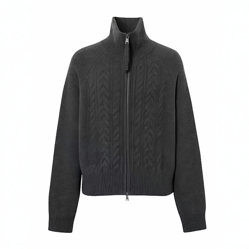 绵羊毛深灰色针织开衫毛衣女上衣
