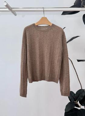 MM麦麦2025秋冬新款圆领套头绞花羊绒针织衫毛衣女上衣5GA133421