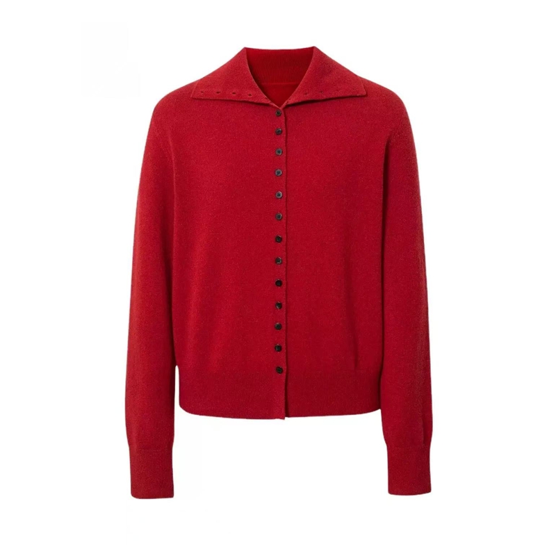 红色立领针织衫开衫毛衣女上衣