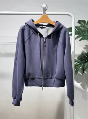 MM麦麦26春季款雾霾蓝休闲运动拉链连帽高腰卫衣上衣女4H2111261