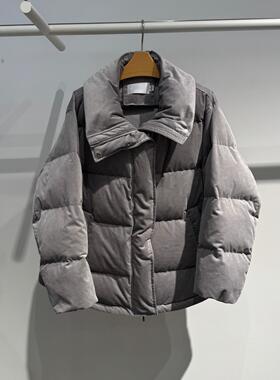 MM麦麦2025冬季新款灰色翻领短款羽绒服女收腰鹅绒外套5GA280421