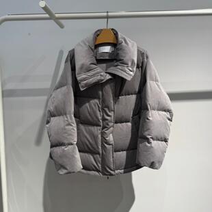 MM麦麦2025冬季新款灰色翻领短款羽绒服女收腰鹅绒外套5GA280421