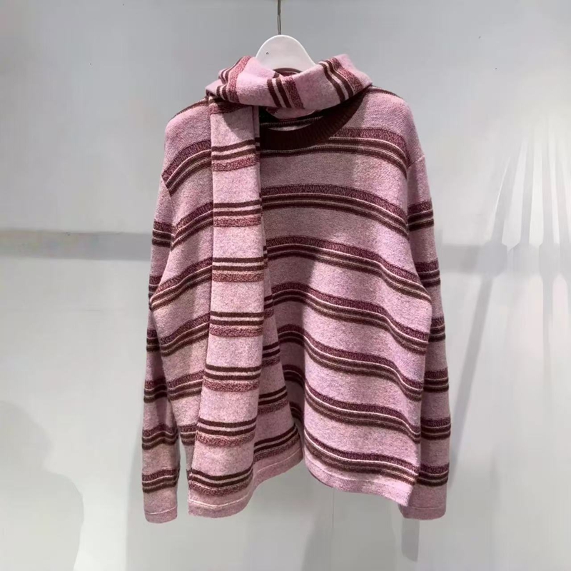 条纹针织衫女毛衣羊毛衫粉色上衣