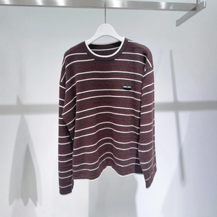 MM麦麦家2025秋冬新款宽松休闲条纹绵羊毛针织衫女上衣4GB233631Q