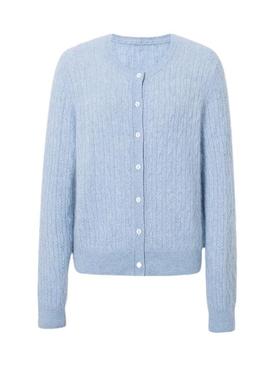 MM麦麦2025秋季新款休闲蓝色圆领长袖绞花针织开衫上衣5GA134261