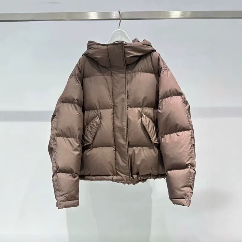 短款连帽羽绒女宽松咖啡色面包服