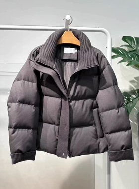 MM麦麦2025冬季年新款深灰色简约百搭宽松羽绒服外套女4GA282341